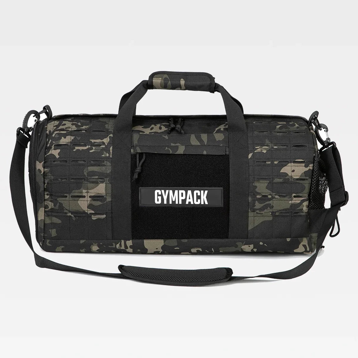 Bolsa Gympack Duffel 40L Preta Camuflada - Vista Lateral Completa