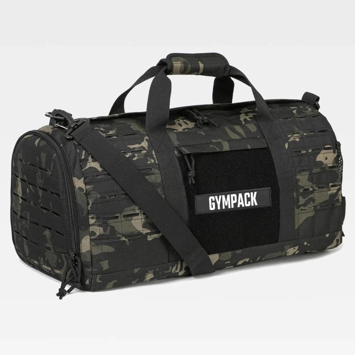Bolsa Gympack Duffel 40L Preta Camuflada - Visão Frontal com Alças