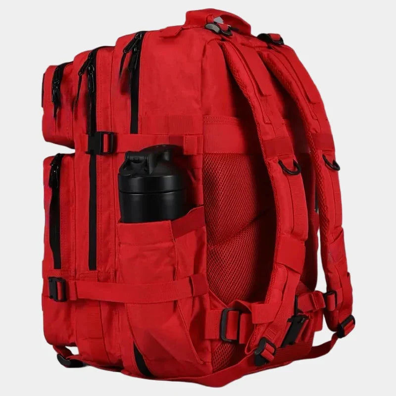 Mochila Gympack Pro 50 Litros Vermelha - Vista da Lateral Mostrando Porta-garrafa